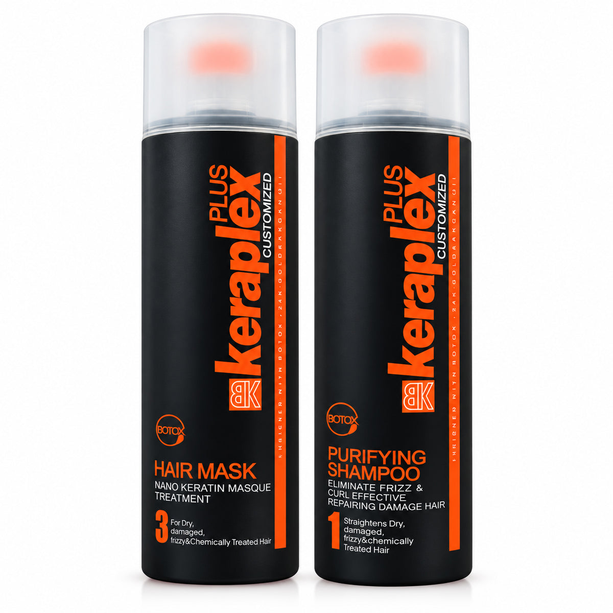 BK Keraplex Plus Botox Purifying Shampoo and Botox Hair Mask 1000ml professional set for straightening, repairing, and eliminating frizz in dry and chemically treated hair