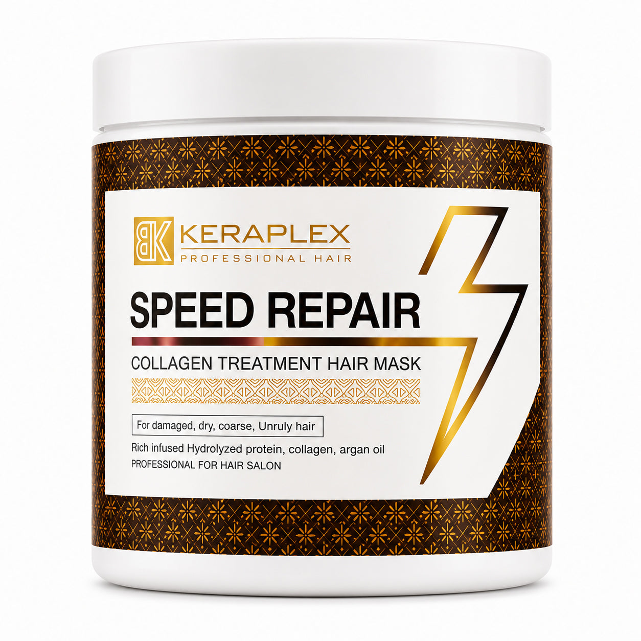 BK Keraplex Speed Repair Collagen Treatment Hair Mask, 500ml professional repairing treatment for damaged, dry, and coarse hair with hydrolyzed protein, collagen, and argan oil, barcode 5060907728174