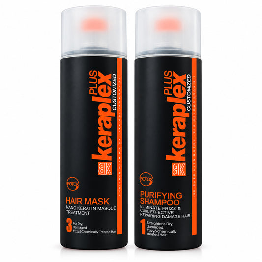 BK Keraplex Plus Botox Purifying Shampoo and Botox Hair Mask 1000ml professional set for straightening, repairing, and eliminating frizz in dry and chemically treated hair